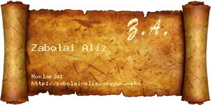 Zabolai Aliz névjegykártya